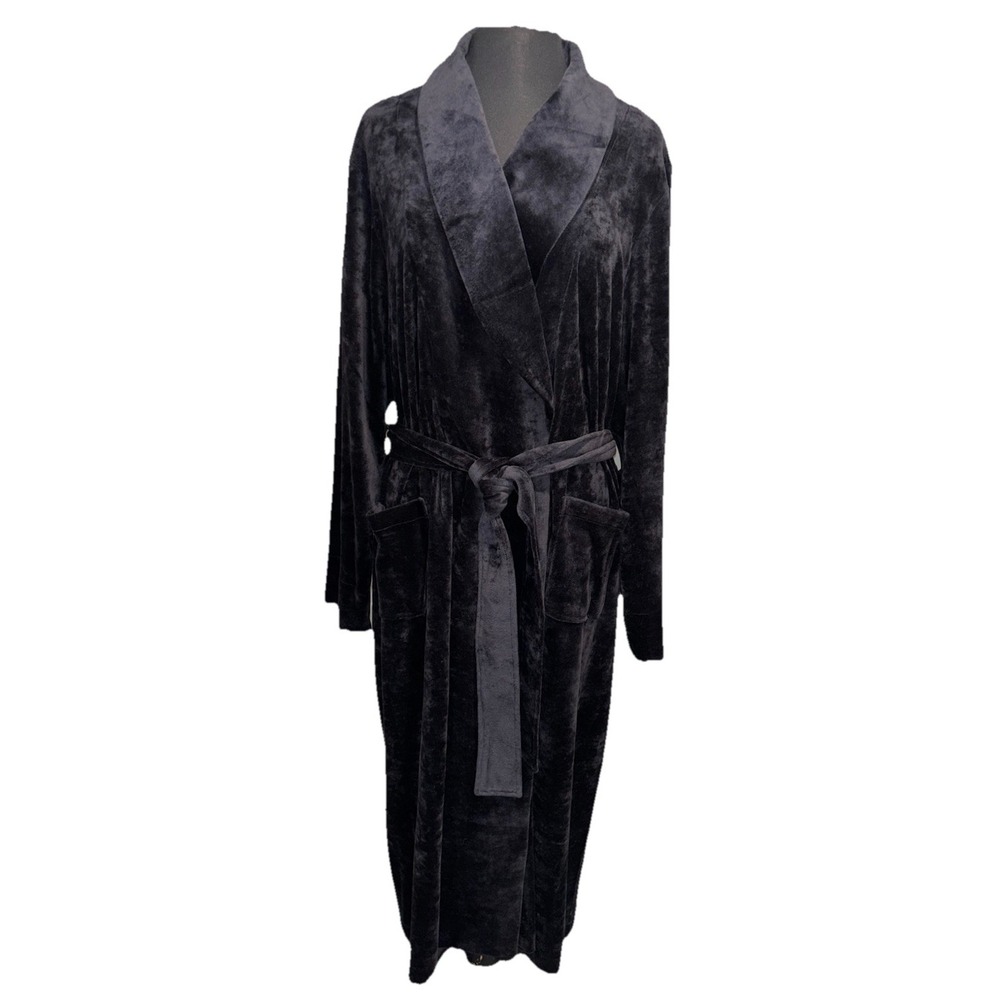 NEW Blue Sky Velvet Shawl Collar Robe Size XXL-XXXL Black‎ Belted Pockets Long